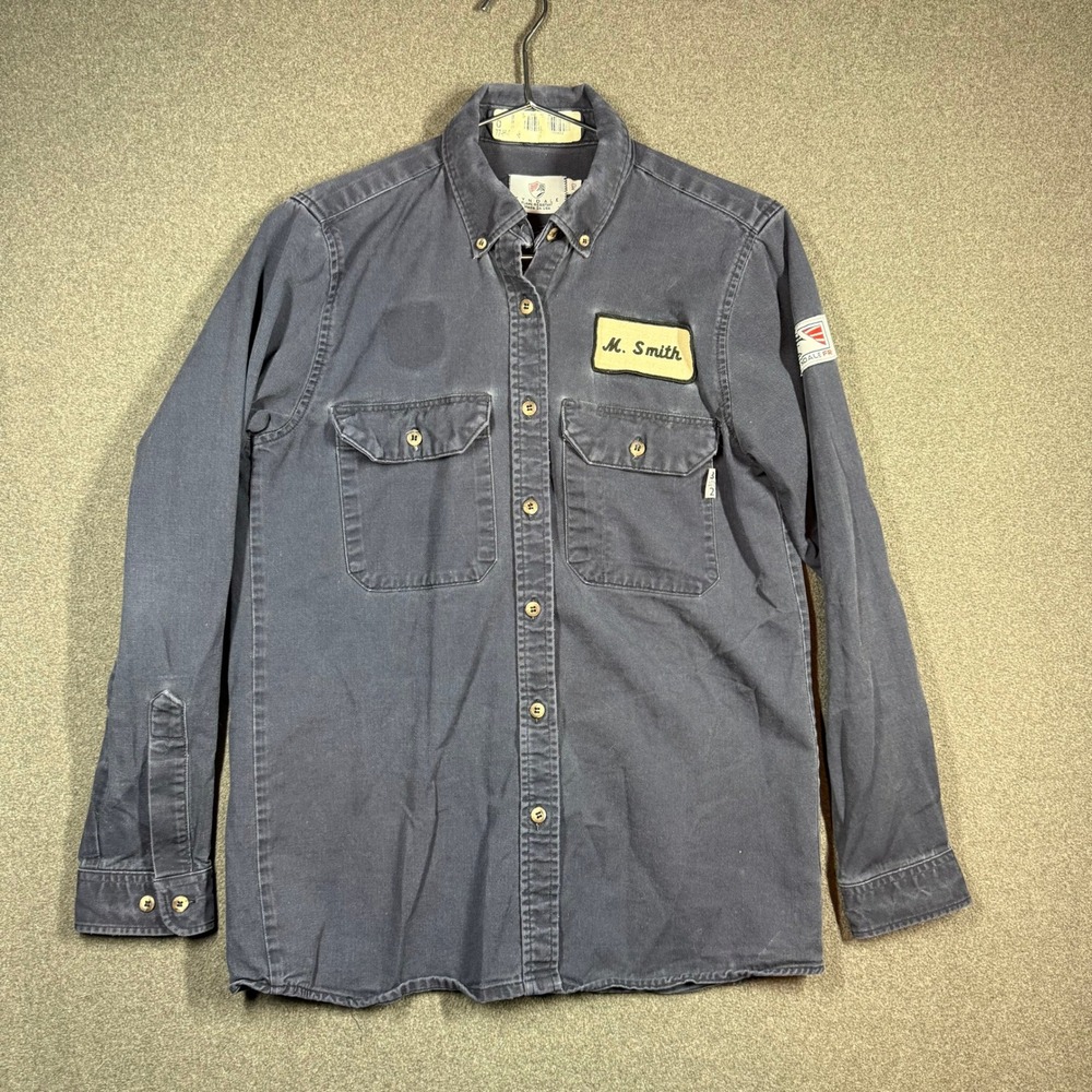 Tyndale Flame Resistant FR Work Shirt Navy Blue M. Smith Patch HRC 2 Medium